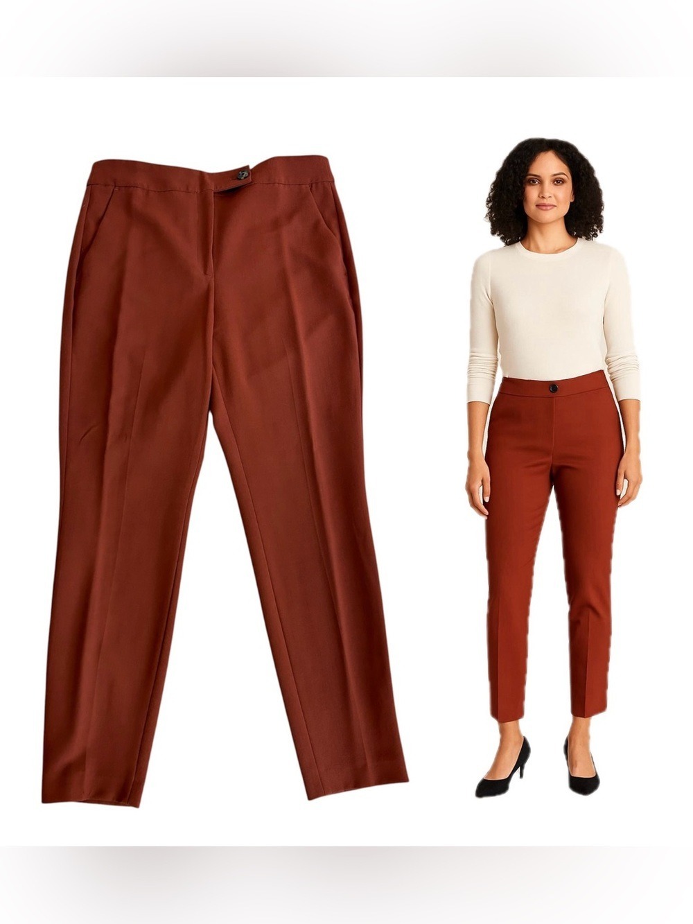 RW&Co Women’s Rust Brown suiting slim leg ankle length signature fit pants Sz 10